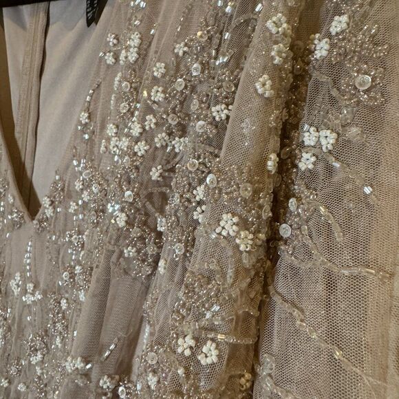 Aidan Mattox V-Neck Thigh High Side Slit Blouson Beaded Sheath Dress Size 10 NWT - Picture 10 of 15